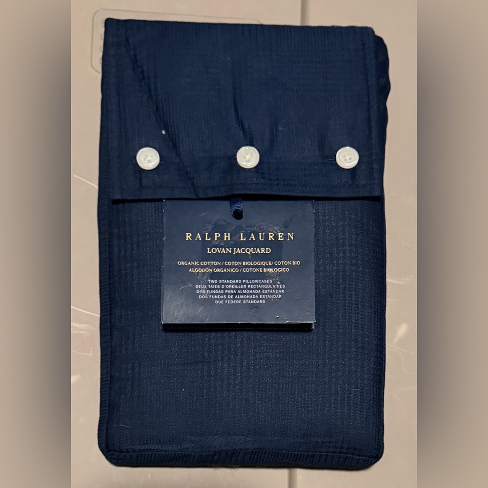 Ralph Lauren Lovan Jacquard Standard Pillowcases Organic Cotton‎ NAVY Pair
